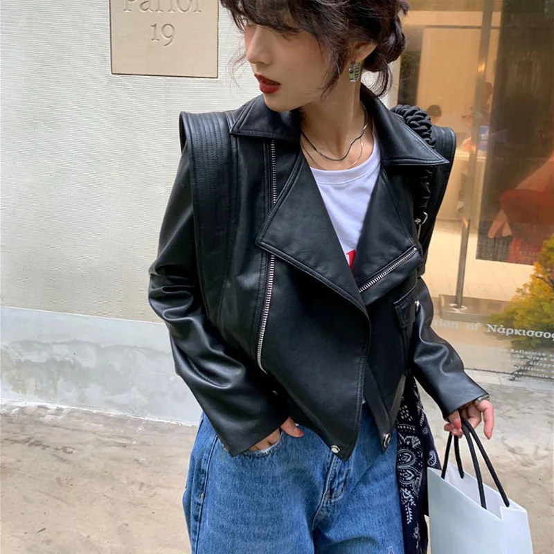 2022 New Autumn Leather Jackets Lady Solid Genuine Sheepskin Bomber Jackets Crop Motorcycle Jacket Coats CL4154