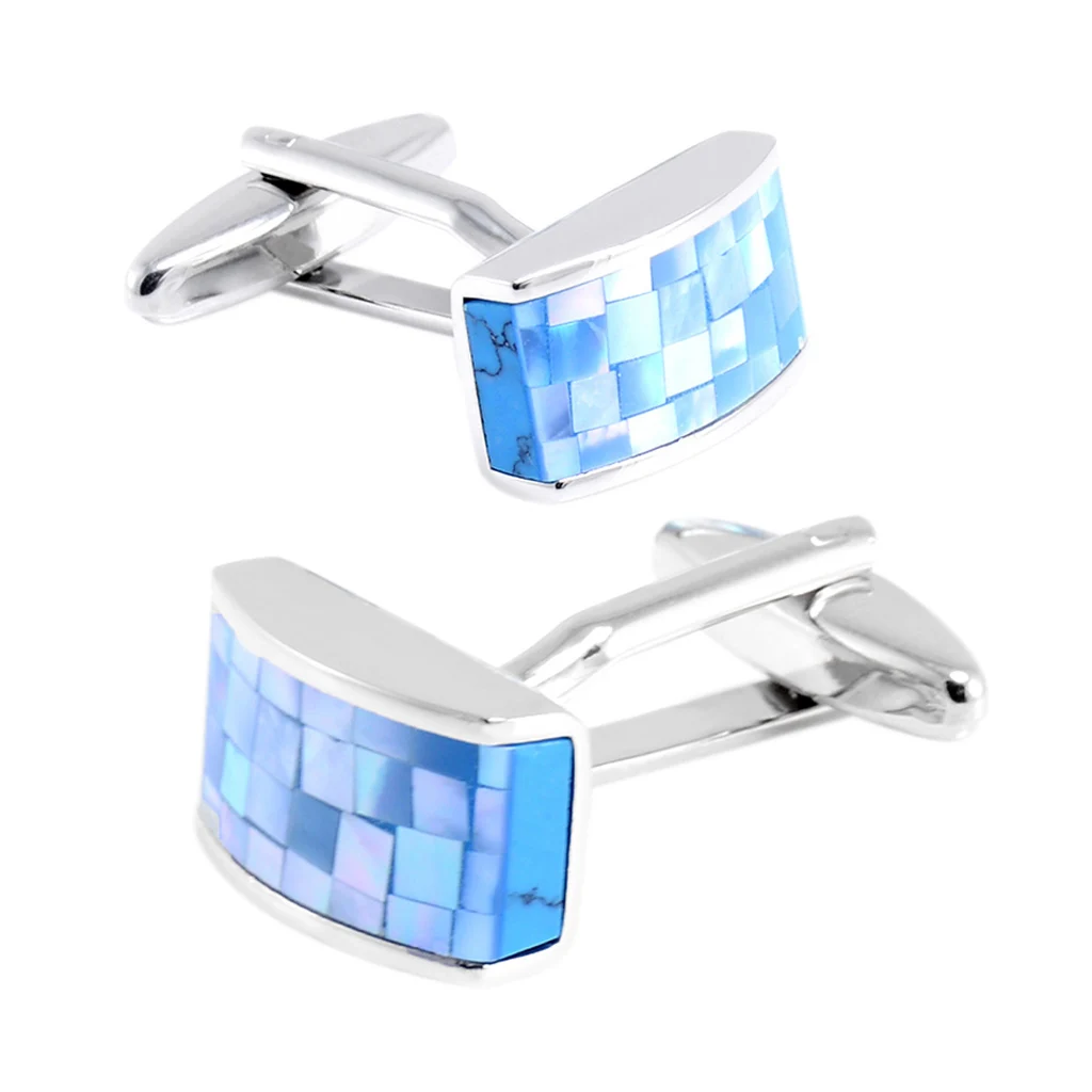 

NVT Fashion Blue Shell Cufflinks For Mens French Shirt Wedding Groomsman Commemorative Gift Cuff Buttons Free Engraving Name