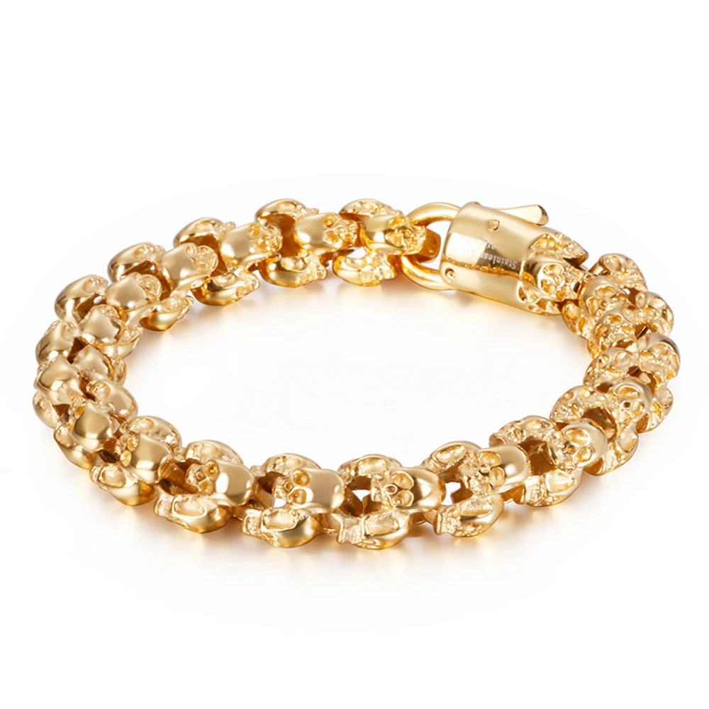 markii Punk Men Gold Color Skull Bracelets Vintage Stainless Steel Matte Charm Biker Chain Brecelets Bangle Male Gothic Jewelry