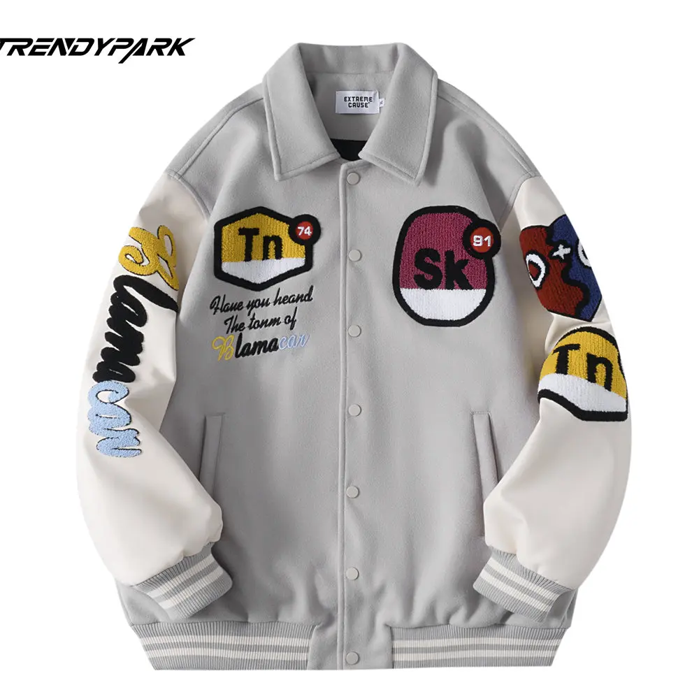 

Jackets for Men Vintage Baseball Jacket Men's Clothing Autumn Streetwear Casual Patches Applique Leather Sleeve Varsity Jacket