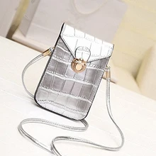 Crocodile Leather Mini Silver Mobile Phone Flap Bags for Women Small Clutches Shoulder Crossbody Bag Black Clutch Purse Handbag