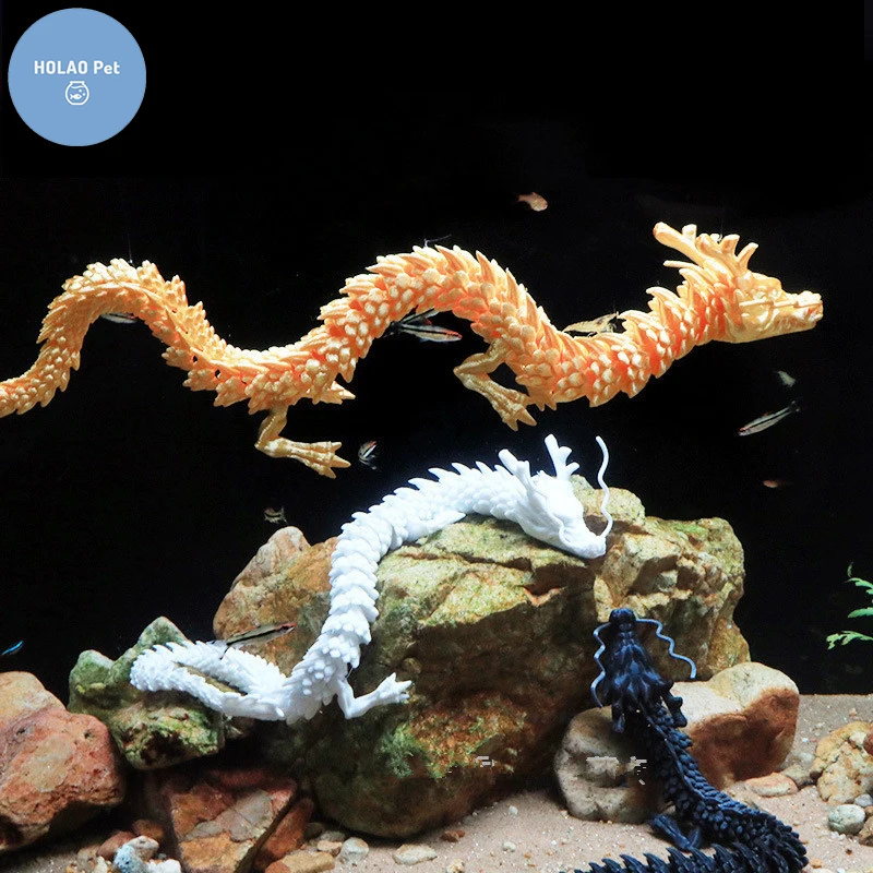 3D Printing PLA Colorful Dragon Fish Tank Aquatic Decoration Aquarium Ornaments Accessories Fishbowl Pet Jellyfish Carp Turtle