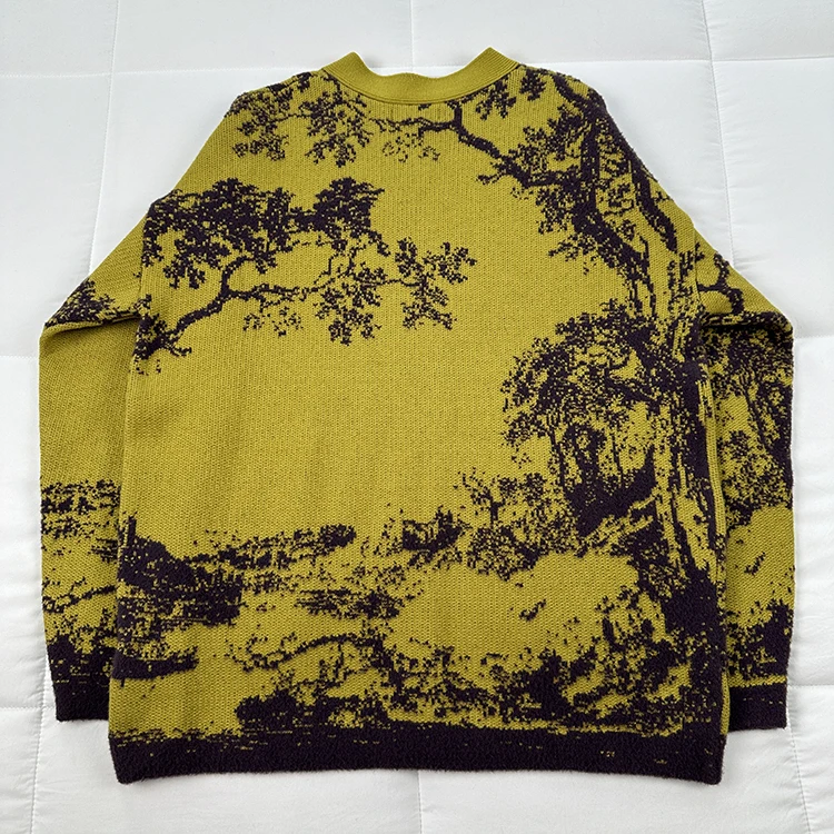 U Ah Joint Name Design Пейзаж 3D Картинка Вязать Корейская серия Свободный кардиган в стиле