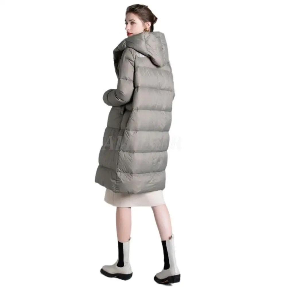 Women's Long Down Jacket  Winter 2022 New Hickened Loose Slimming Eider Down Hooded Coat Loose Over-the-knee Long Down Jacket