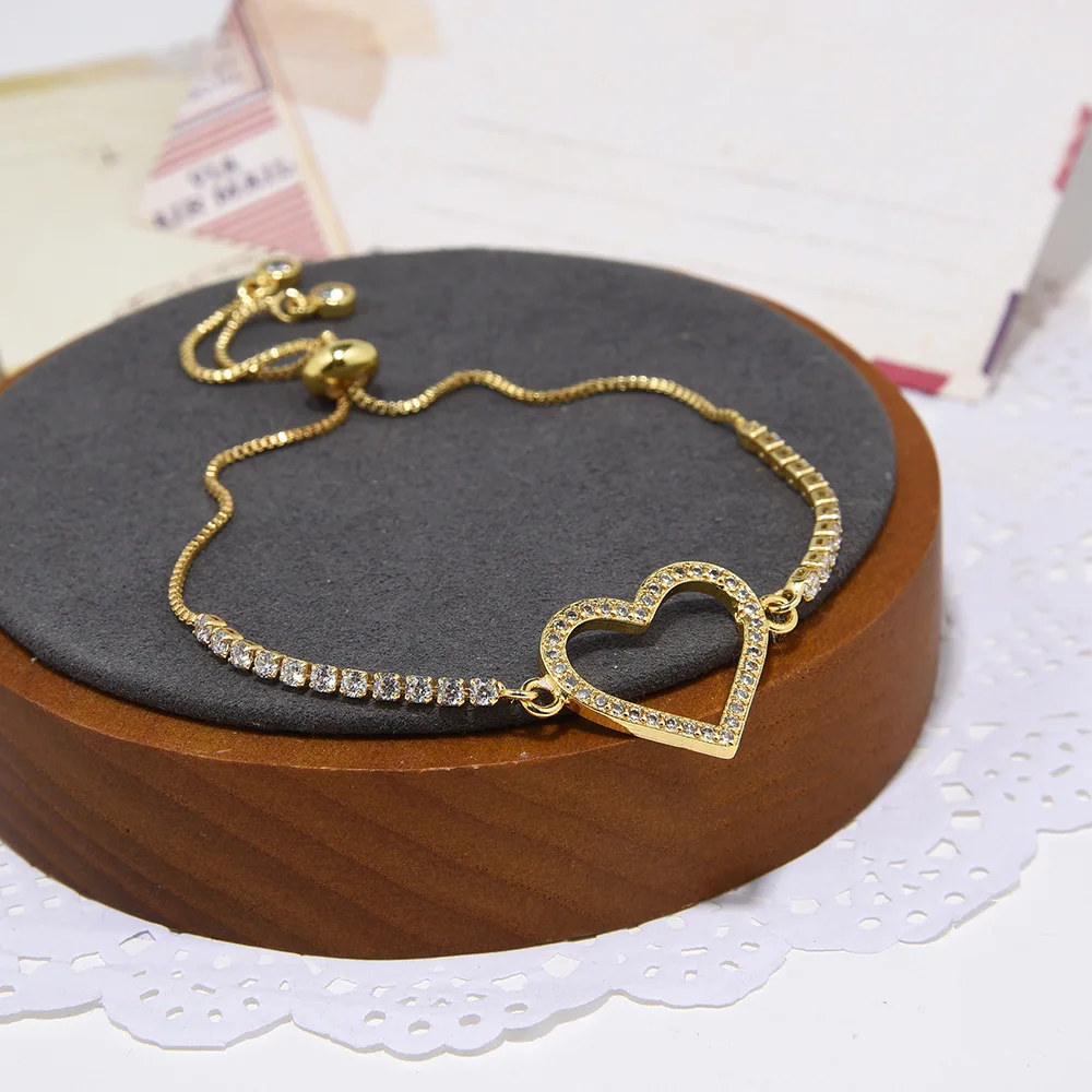 18K Gold Cross Heart Bracelet For Women Luxury Chain Inlaid Zircon Fashion Jewelry Gift