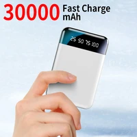 mini fast charging power bank 30000mah portable charger 2usb digital display external battery with flashlight for iphone samsung