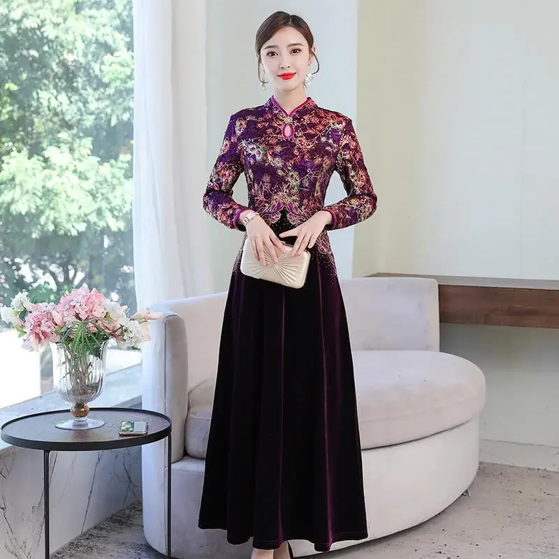 

Платье-Ципао женское свадебное ТРАПЕЦИЕВИДНОЕ с вышивкой и блестками, 3 цвета