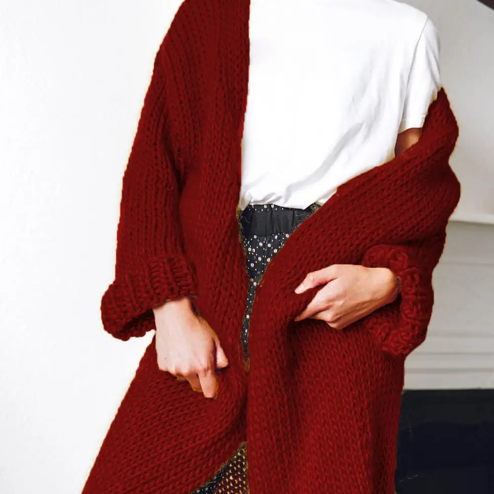 

Вязаный кардиган, свободный утепленный кардиган холодной устойчивости, стильный Однотонный свитер до середины икры, пальто, зимнее пальто ...