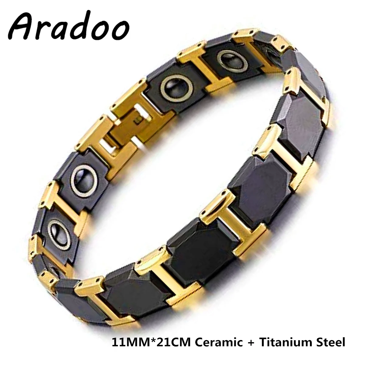 

Aradoo Titanium Steel Ceramic Energy Bracelet Hematite Negative Ion Anti-Radiation Magnetic Fat Burning Men's Bracelets