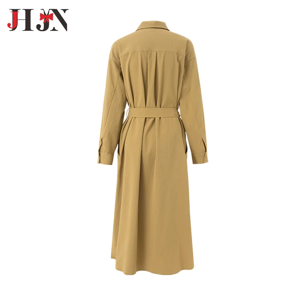 Длинная ветровка с поясом и откидным воротником Осень-зима 2024