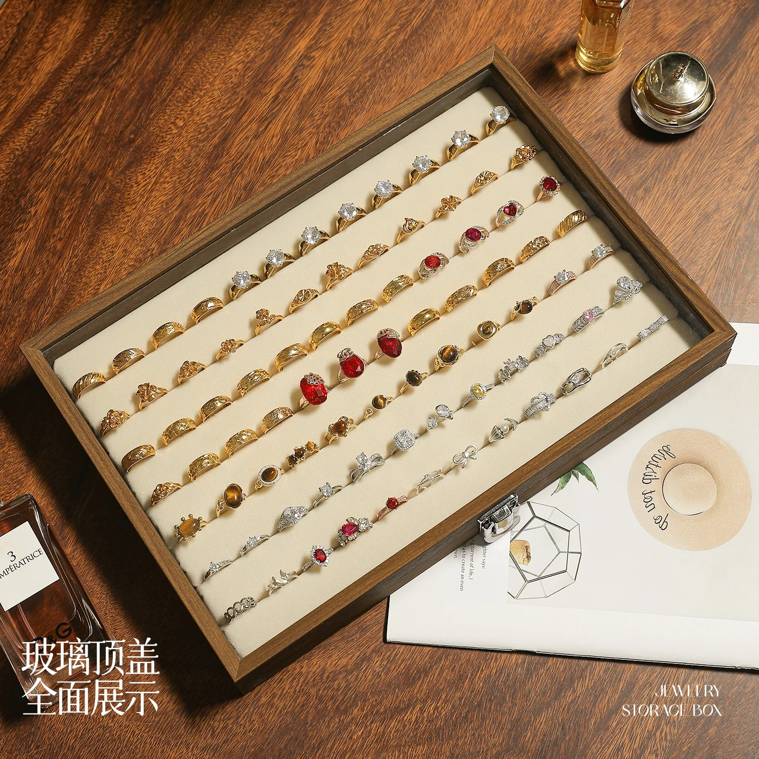 Фото Wooden Premium Jewelry Box Organizer with Display Stand, Multi-Compartment Large Capacity Storage for Rings Earrings Jewelry №2