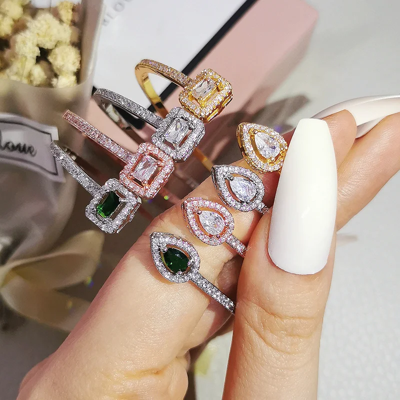 Luxury Brand Full of Rhinestone Zircon Opening Bracelets for Women 2023 New Trendy Shiny High-quality Bracelet Ring Jewelry Set