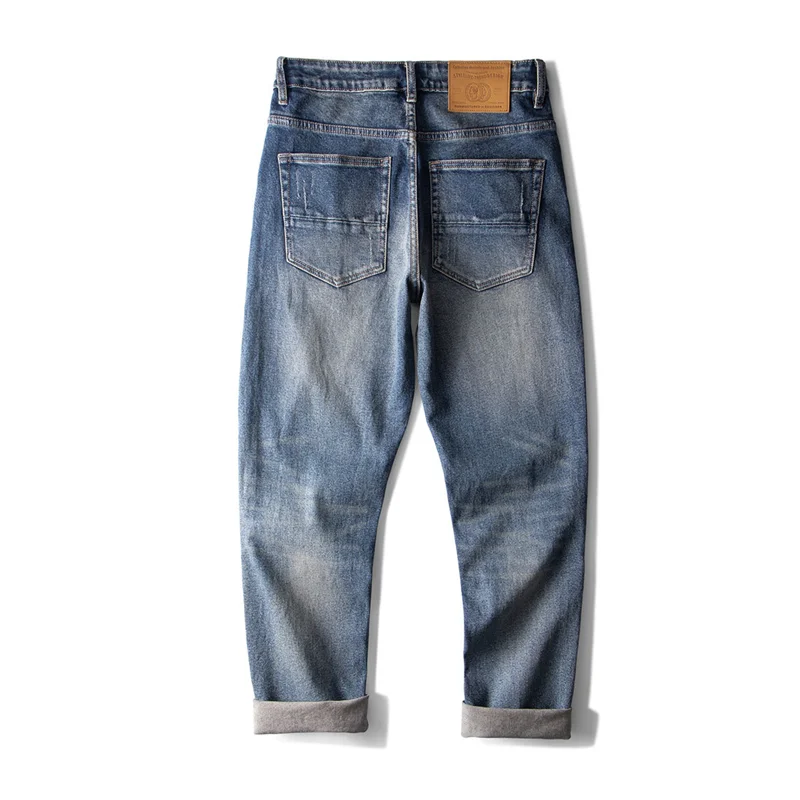 Men Clothing 2022 New Pattern Vintage Nostalgia Recreational Blue Pants Straight Cylinder Comfortable Loose Jeans Autumn Female