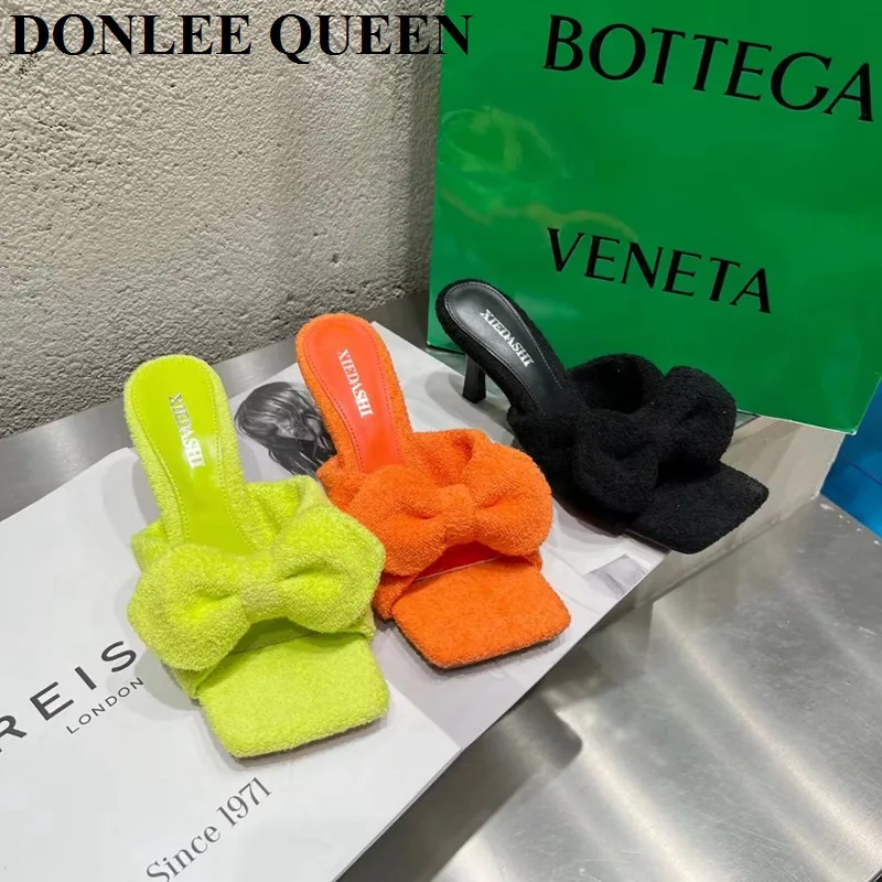 Шлепанцы женские на высоком каблуке роскошные брендовые сандалии с