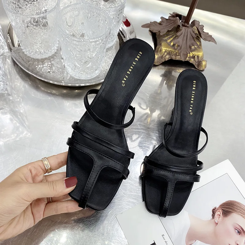 

Мюли женские на каблуке, Мягкие Шлепанцы с перекрестной шнуровкой, квадратный носок, роскошные дизайнерские лаконичные, сланцы, резиновая о...