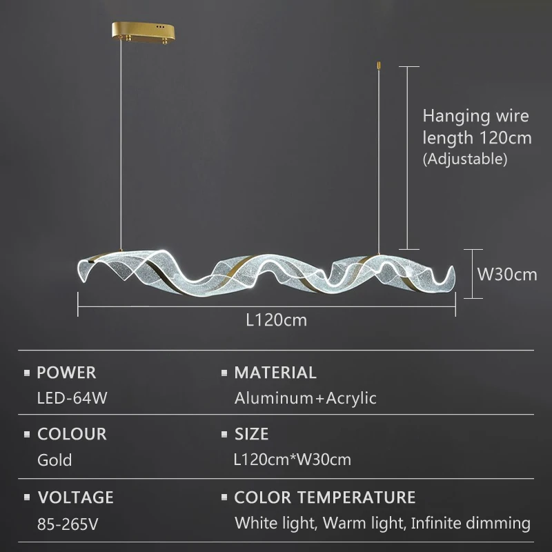 

Современный светодиодный подвесной светильник для столовой, длинный барный светильник, волнистый подвесной светильник, бар, гостиная, обеденный стол, светильники для домашнего декора