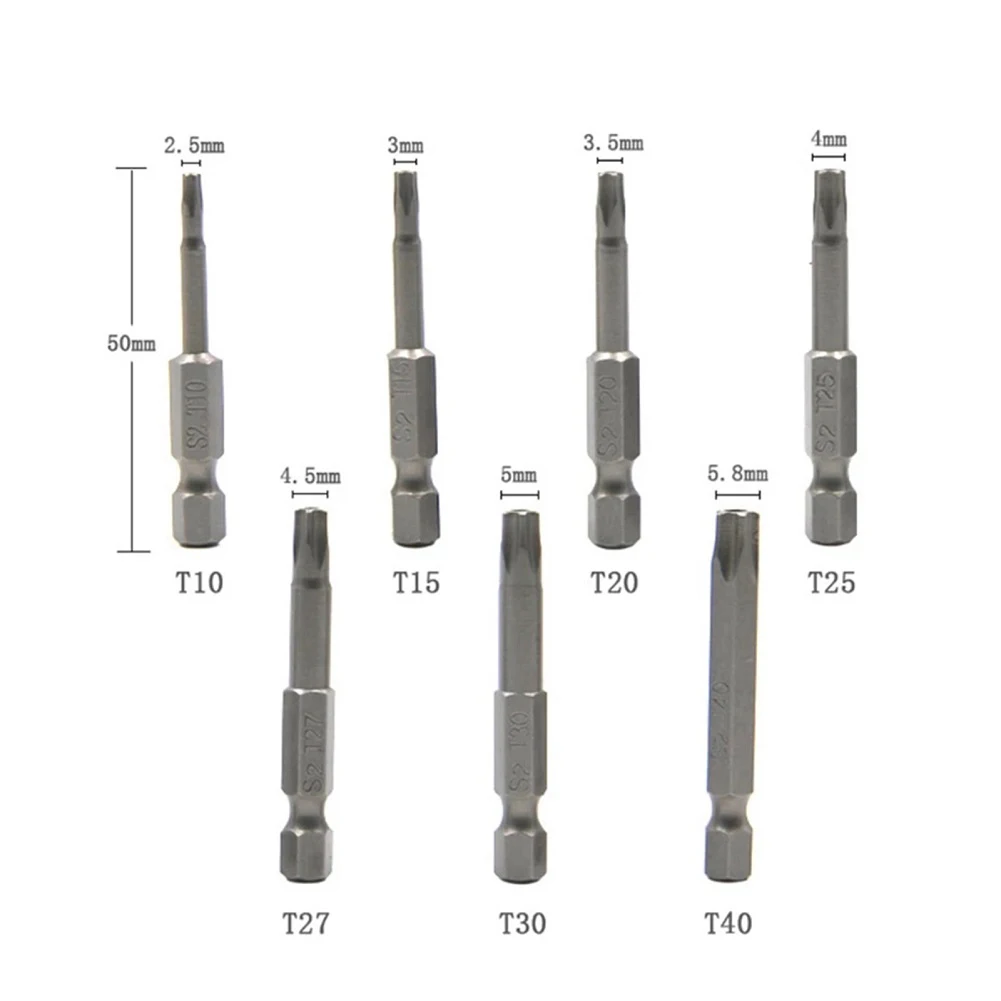 

7pcs T10-T40 Screwdriver Bit 5 Point Magnetic S2 Alloy Steel Screwdriver With 1/4 Inch Hexagon Shank Hand Tool Accessories