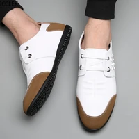 new flat bottom korean version all match casual leather shoes soft bottom non slip lightweight slip on colorblock leather shoes