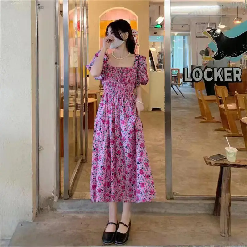 

Женское платье, модное длинное летнее платье с цветочным принтом, женское шифоновое платье с коротким рукавом в Корейском стиле, платья Q19