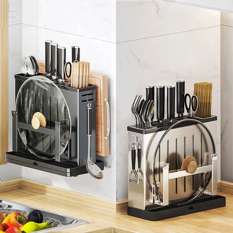 

Stainless Steel Kitchen Organizer Fork Spoon Knife Stand Holder Cutting Board Cutlery Storage Shelf Drain Kitchen Accessories