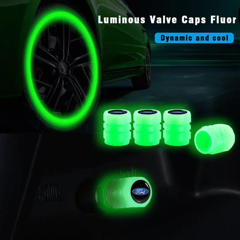 

4Pcs Car Tyre Fluorescent Valve Caps Luminous for Ford Focus MK2 MK3 Ranger Fiesta S MAX Mustang Mondeo MK4 Car Accessories