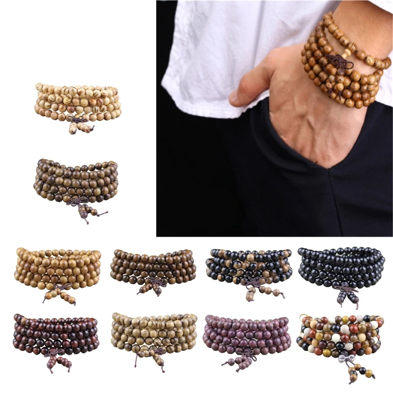 

108 Wooden Beads Bracelet 6mm Elastic Rope Chain Bracelets for Women Girl 264E