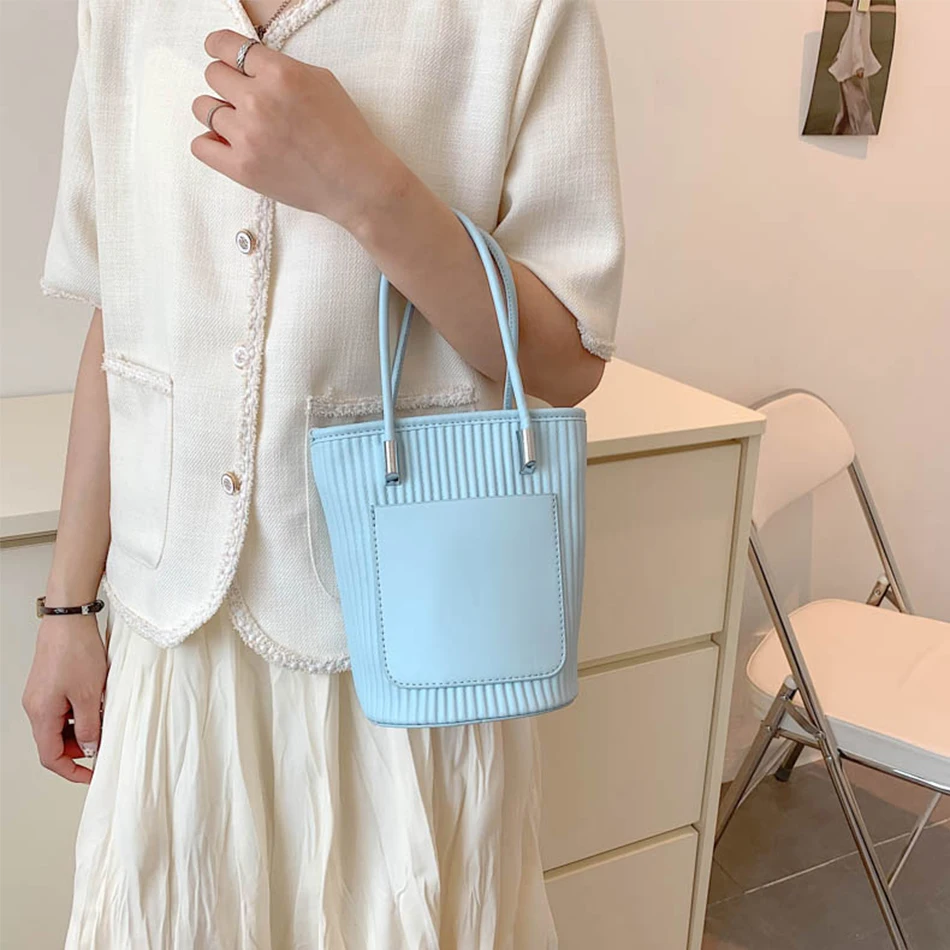 Cute Striped Women's Handbag High Quality Soft PU Leather Trend Shoulder Crossbody Bag Luxury Brand Designer Fashion Kawaii Tote