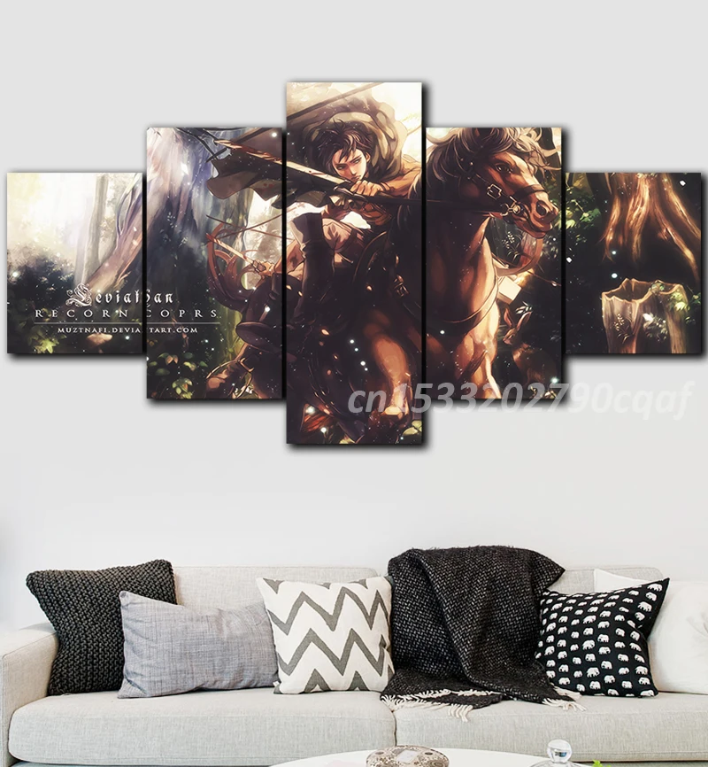 

Five 5 Pieces Canvas Painting Attack On Titan Anime Printed Eren Jaeger Home Decoration Mikasa Ackerman Pictures Poster Wall Art