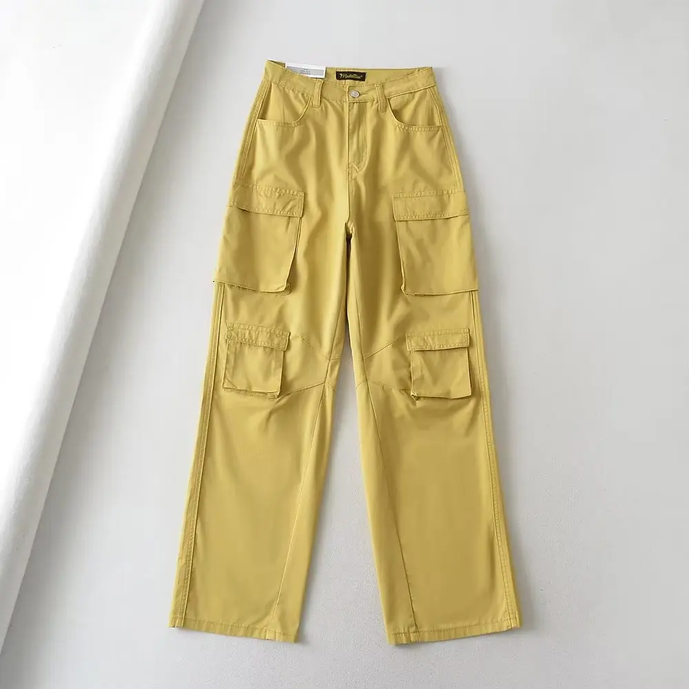 

2022 Autumn Women Cargo Pants High Waist Pocket Casual Loose Straight Pants Women Pantalon Cool Long Trousers Femme Streetwear
