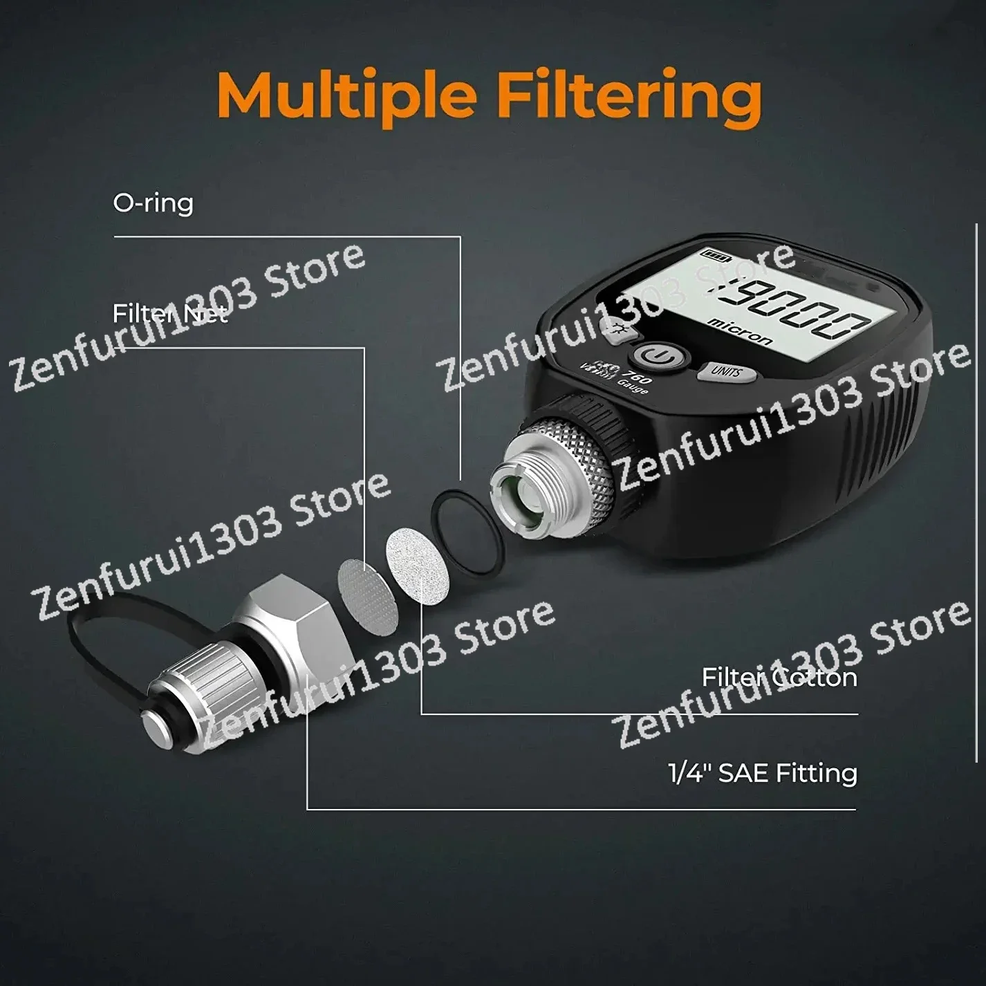 Цифровой вакуумный измеритель микронный 0-19000 микрон хладагента 1/4 дюйма SAE VGS-190