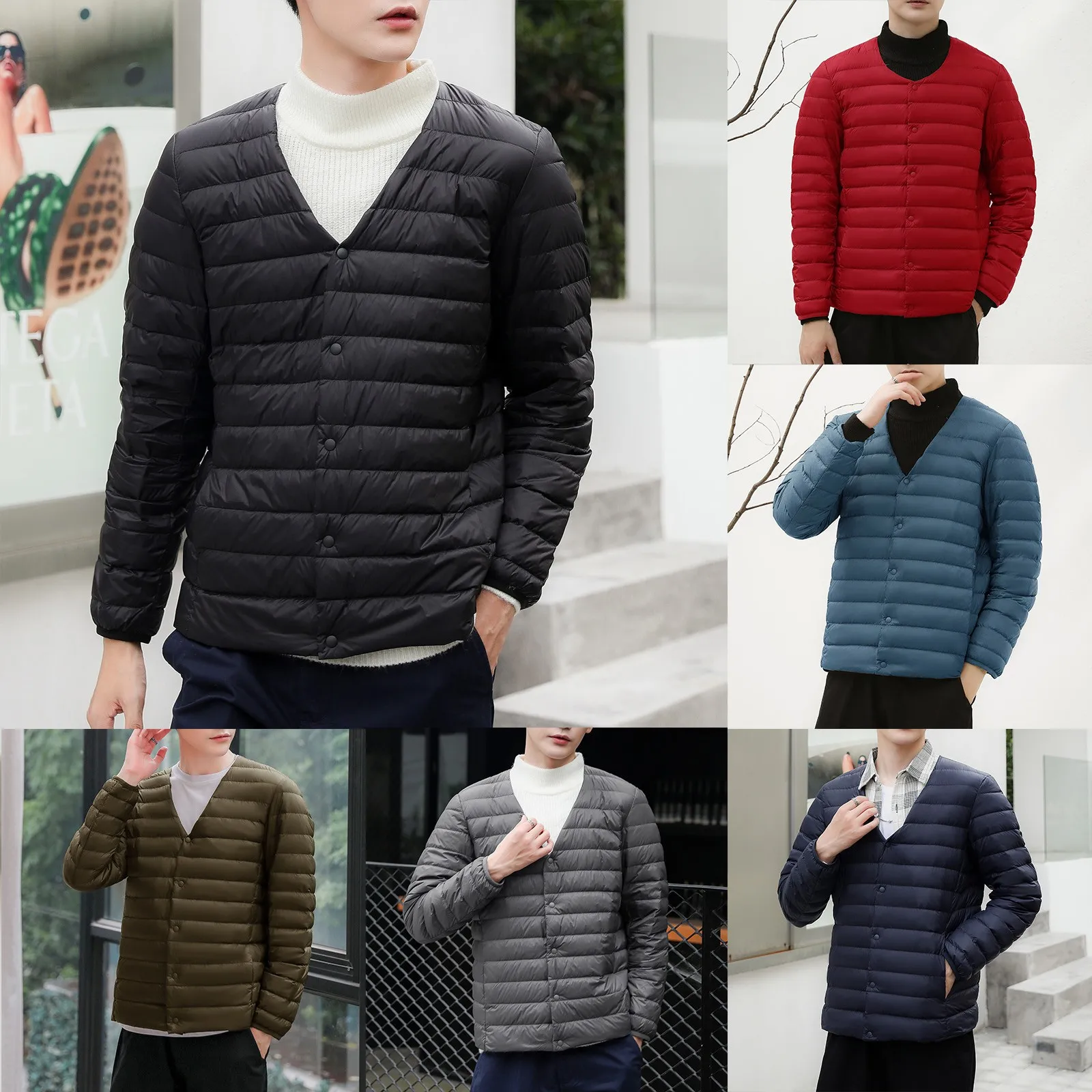 

Мужской зимний короткий пуховик с круглым вырезом