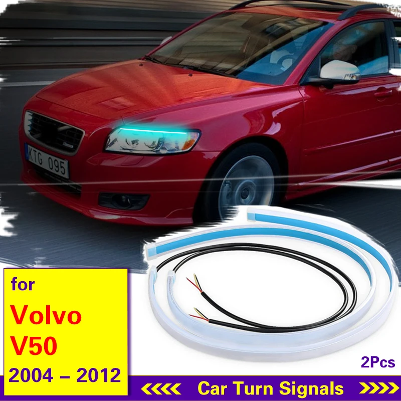 Динамические 2 шт. DRL для Volvo V50 2004-2012 автомобильные водонепроницаемые гибкие