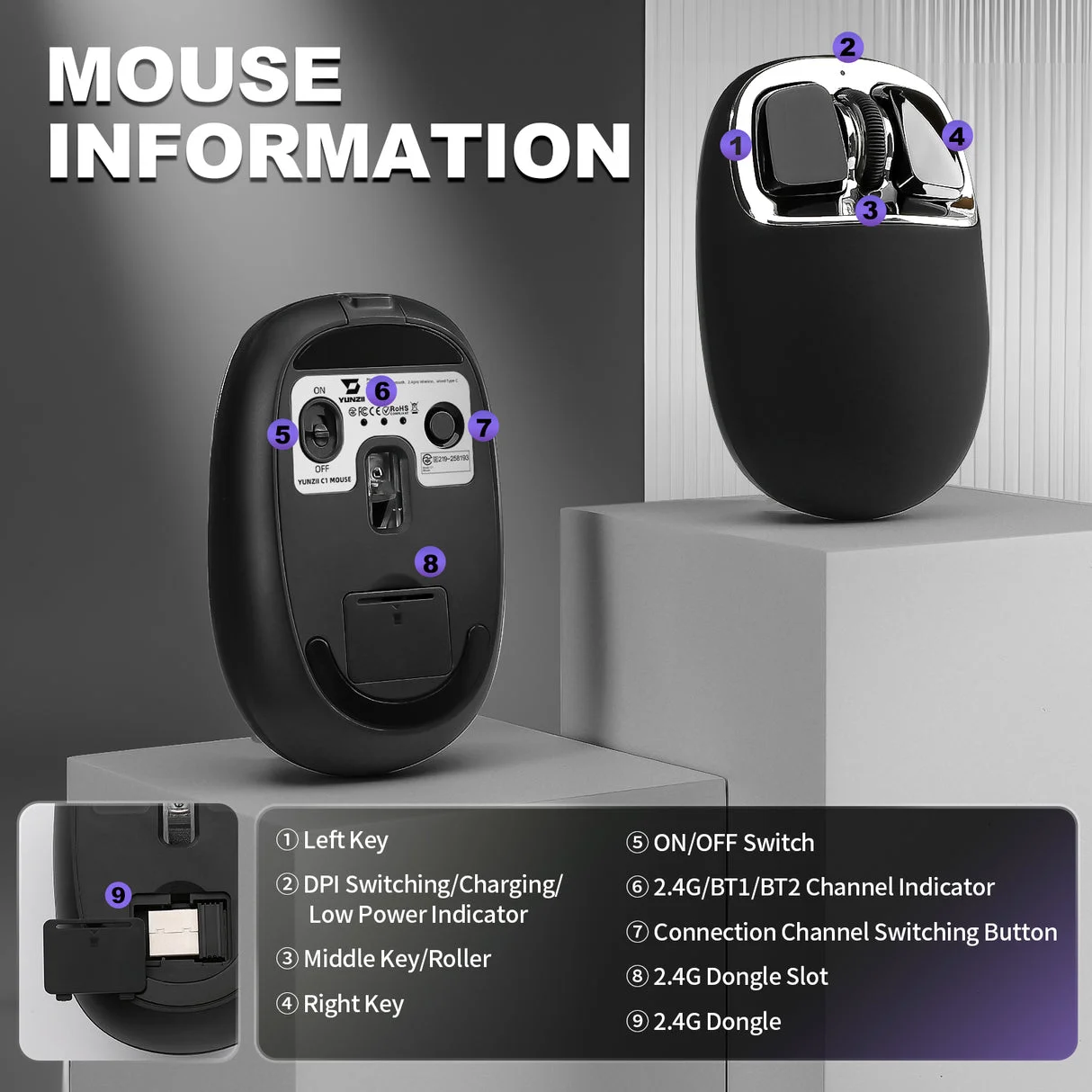 Фото Беспроводная Bluetooth-мышь YUNZII C1, силиконовая, милая, в форме пуфа, три режима работы, перезаряжаемая, для девочек, для офиса, для ноутбуков Apple, Windows, Mac, iOS, Android №3