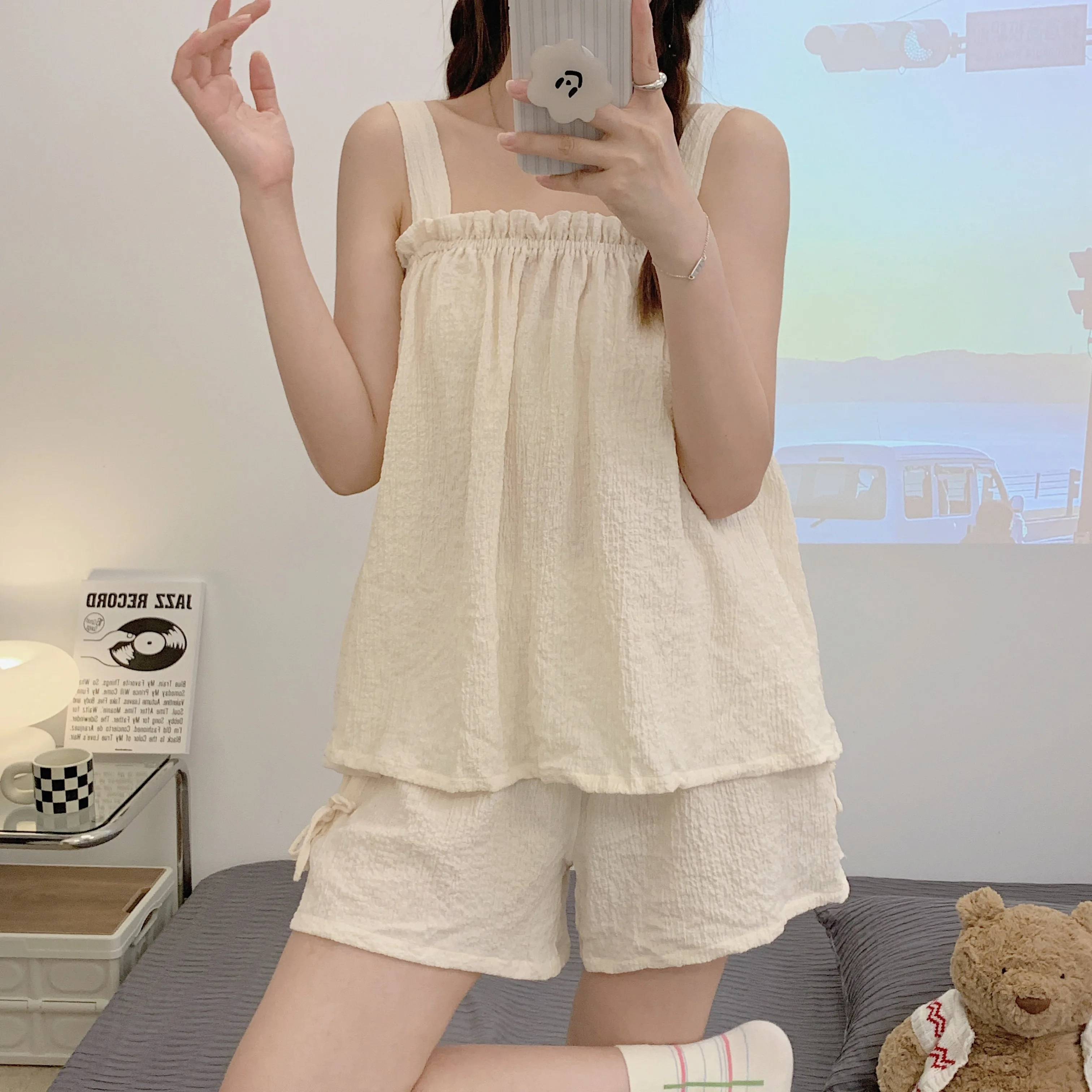 CAIYIER Women Summer Pajamas Lovely Strap Tops Shorts Sweet Girl Casual Sleepwear Sexy Sweet Comfortable Girl Nightwear Hot New