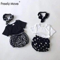freely move 2pcs baby girls outfit clothes romper for kids black summer infantborn toddler jumpsuit tops and shorts korean