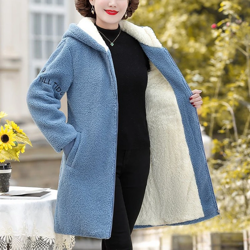 

Зимняя женская куртка, длинное бархатное пальто из овечьей шерсти, Женское пальто, теплая женская верхняя одежда с капюшоном, одежда для мам