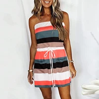 2022 summer new womens strapless dress with waist rope pocket