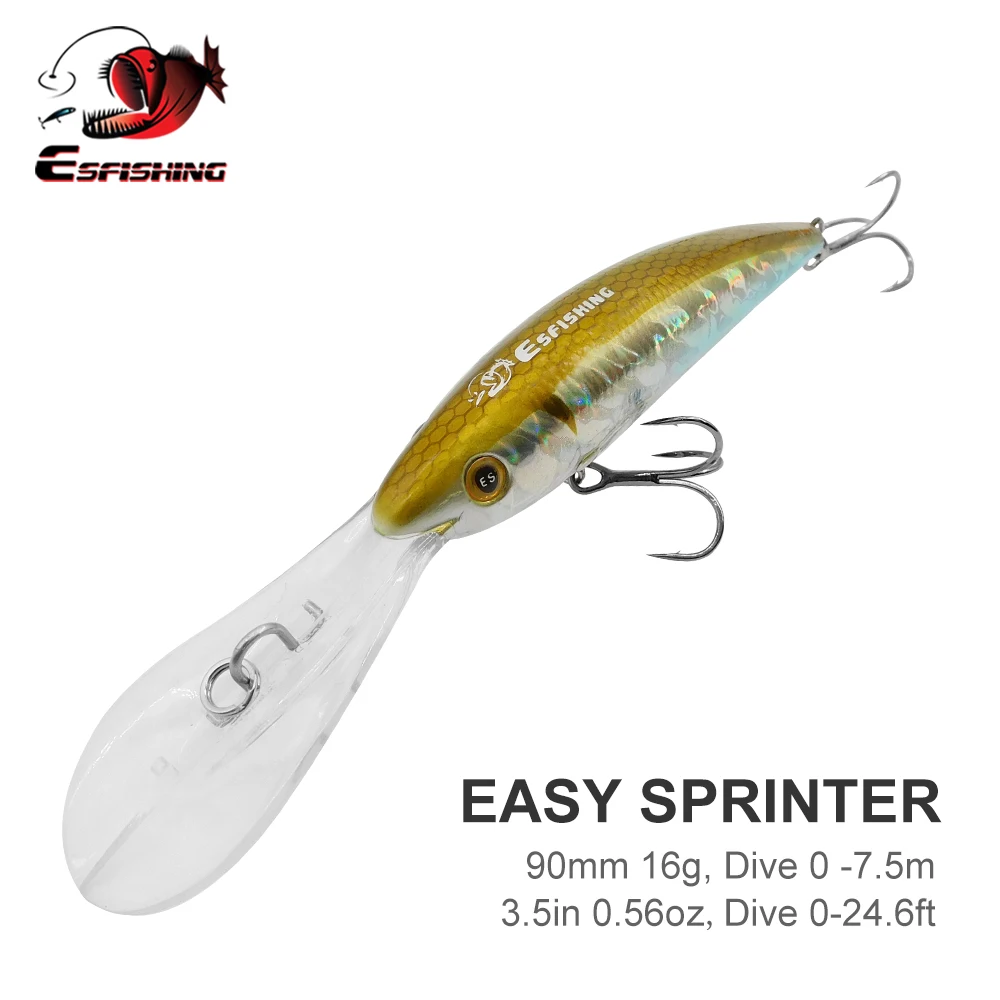 ESFISHING Top Quality Hard Bait 90mm 16g Easy Sprinter Dive Depth 0-7.5m long casting Minnow Wobbler Bass Pike Free Shipping
