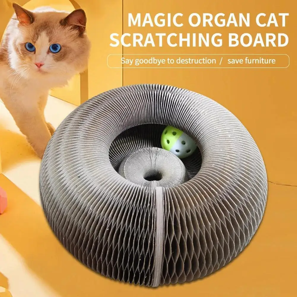 

Round Cats Scratching Board With Toy Bell Ball Pet Supply Kitten Toy Folding Corrugated Cats Nest Magic Organ Cats Scratch Board