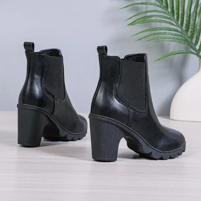 Женская обувь хит продаж 2024 зимние однотонные женские ботинки с круглым носком