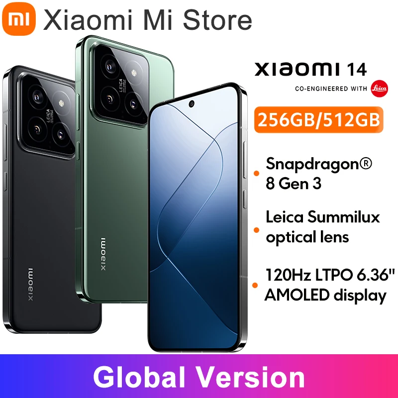 Глобальная версия Xiaomi 14 Snapdragon®Смартфон 8 Gen 3, 1,5 K, AMOLED дисплей 6,36 дюйма, Leica камера 50 МП, 90 Вт, HyperCharge IP68 - ТОП 100 товаров марта