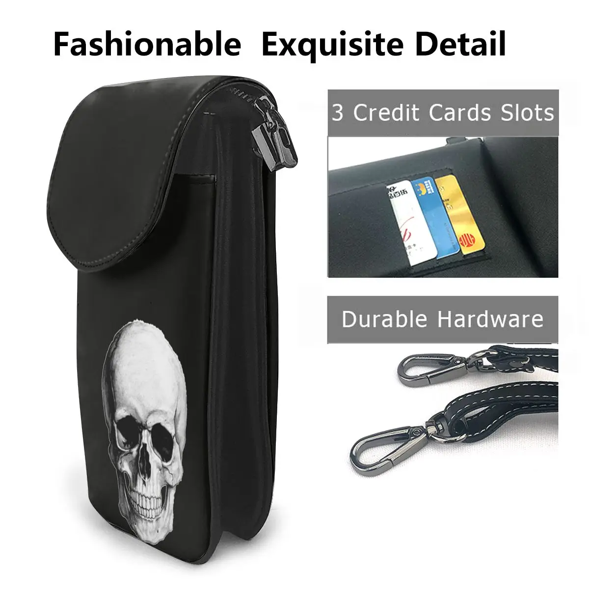 ПП кости череп голова заклепки двойная сумка через плечо Череп кожаная для