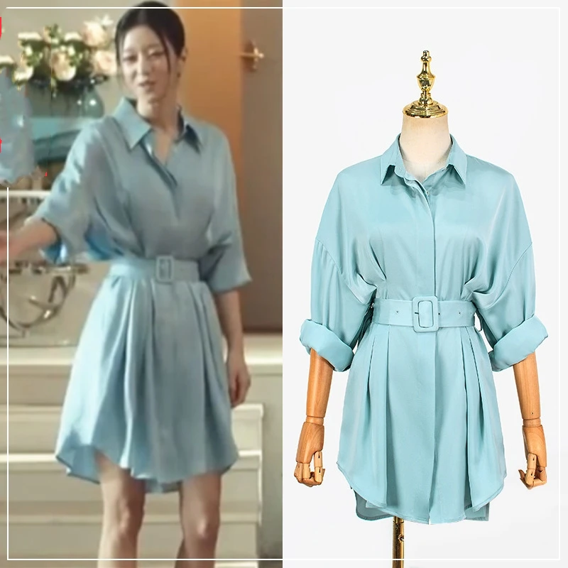 Summer Streetwear Single-breasted Dress Lady 2023 Korean Drama 서예지 Women's Shirt Dress Female Party Elegant Long Sleeve Dresses