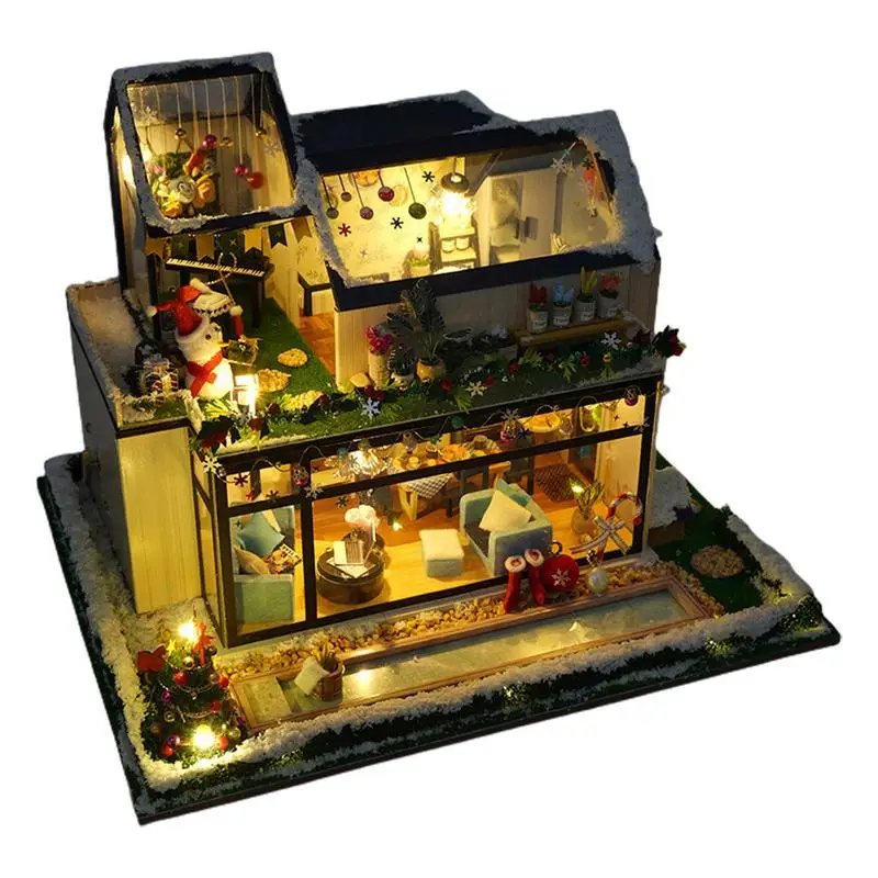 

DIY Doll House Kit DIY Miniature And Furniture Cottage Set With Music And LED Lights Mini Wooden 3D Christmas Doll House Model