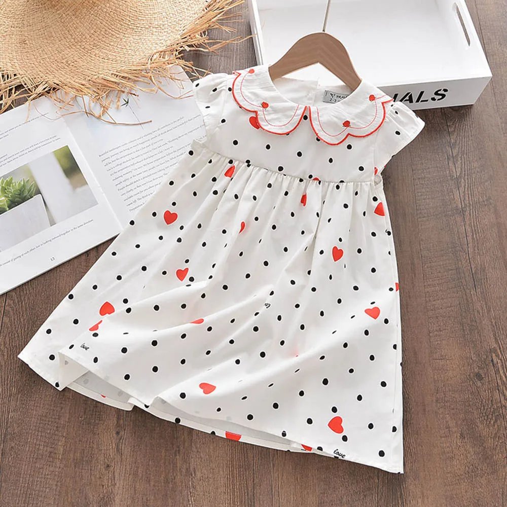 

Menoea Summer Children's Clothing Outfits Girls Polka Dots Dress Fashion Costumes Sleeveless Love Print Dresses Baby Clothes