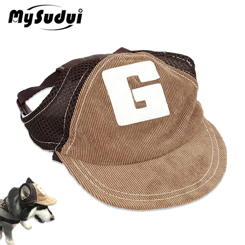 

Mysudui Summer Adjustable Dog Hat with Brim Breathable Corduroy Pet Sun Hat Comfortable Fashion Outdoor for Small Medium Pets