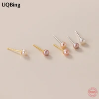 1 pair beautiful elegant mini whiteorangepurple pearl stud earrings for girls 925 sterling silver birthday gifts jewelry