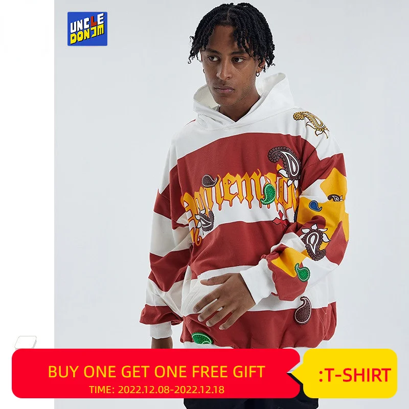 

Полосатые толстовки harajuku, уличная одежда, мужские хлопковые повседневные толстовки, готический свитшот с капюшоном, уличная одежда Y2K, с кап...