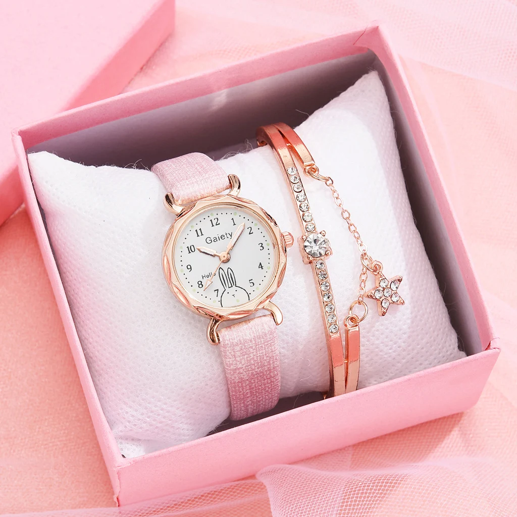 

2PCS Set Gaiety Brand Casual Watch For Women Rhinestone Bracelet Watch Ladies Girl Wristwatch Simple Dress Gift Montre Femme