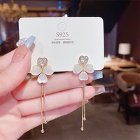 2022 petal tassel earrings multiple wear s925 silver earring pin temperament opal zircon micro paved long drop earrings women